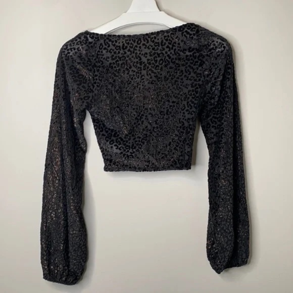 Zara Trafaluc Metallic Leopard Print Long Sleeve Crop Top - Picture 9 of 12